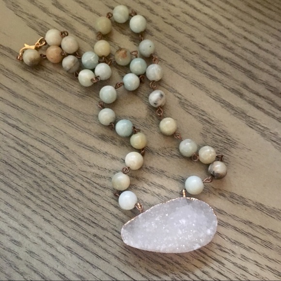 Amazonite and Druzy Quartz Necklace - Picture 3 of 3